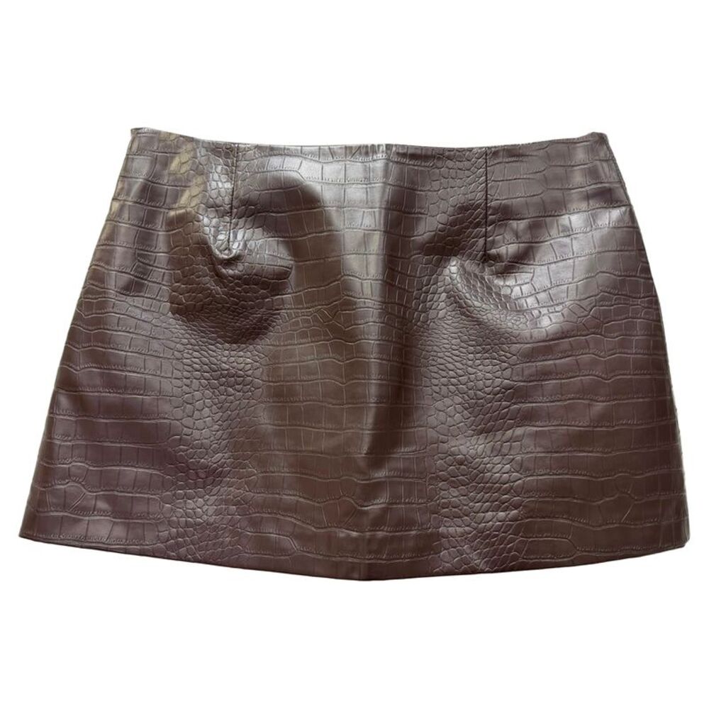 The Frankie Shop Croc-Effect Mini Skirt in Brown Faux Leather